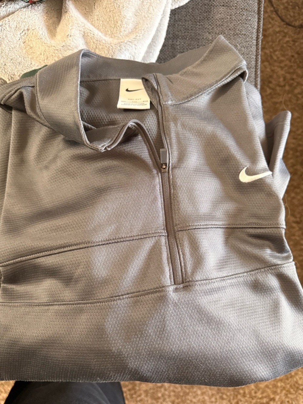 Nike Light Gray Quarter-Zip Pullover with White Swoosh